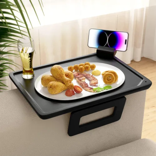 Vista 12 de Smatdecis Bandeja de brazo para sofá, mesa de clip para brazos, mesa de bandeja para reposabrazos adecuada para bebidas caseras, comida rápida, Negro