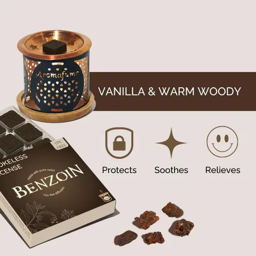 Vista 3 de Aromafume - Quemador de incienso exótico de benjuí y flor de la vida 2 bandejas x 9 ladrillos Extracto de Styrax, nativo de Indonesia Ideal