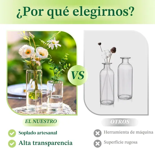Vista 5 de Hewory - Jarrones de cristal para flores: 24 piezas de jarrones pequeños cilíndricos modernos a granel