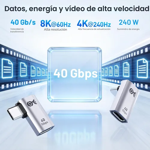 Vista 3 de Cable Matters Kit Combo de Adaptador USB-C de Ángulo Recto de 40Gbps, Hasta [Video 4K@240Hz, Carga de 240W, Transferencia de Datos de 40Gbps]