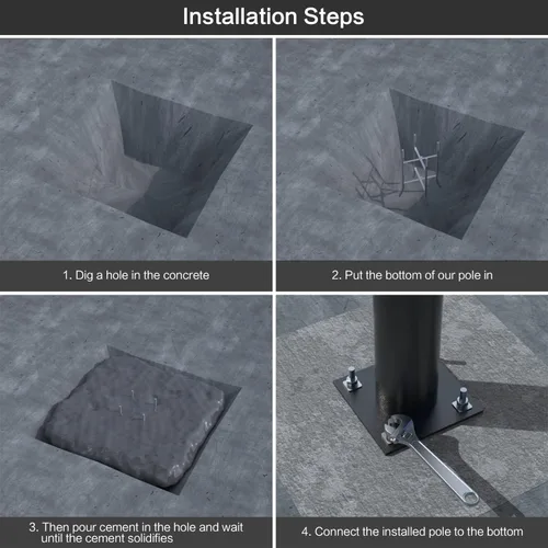 Vista 4 de [Usado] HYKOONT Poste de luz de calle de 10 pies de alto, poste de aluminio de hierro negro, accesorio de poste de luz solar para exterior
