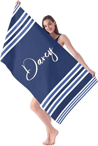 Vista 9 de Toalla de playa personalizada con nombres, toallas de playa personalizadas para adultos, mujeres y hombres, toallas de playa a rayas personalizadas