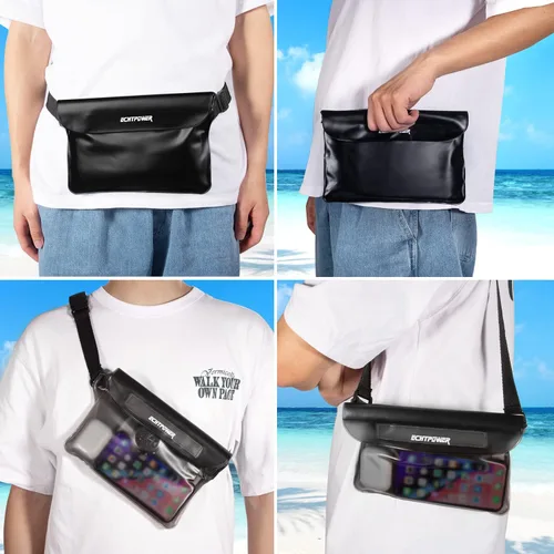 Vista 7 de ECHTPower Paquete de 2 bolsas impermeables, riñonera impermeable, bolsa seca impermeable con correa ajustable para la cintura para playa, natación