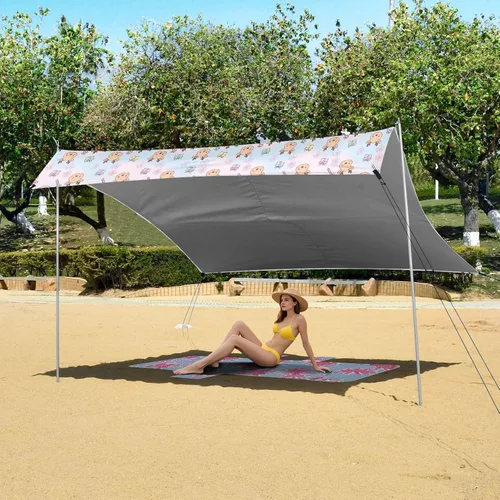 Vista 6 de Christmas Deer & Gift Pink Pattern Easy Setup Beach Cabana Tent for Camping Trips, Fishing, Backyard Fun or Picnics UPF50 Portable Sun Shelter with