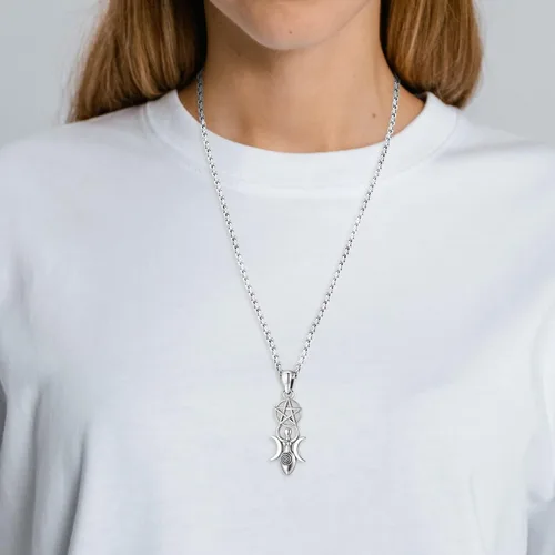 Vista 6 de Eusense Nudo De Bruja Plata 925 Original Brujas Nudo Collar Lilith Hécate Joyería Tetragrammaton Amuleto De Proteccion Triple Luna Diosa Collar