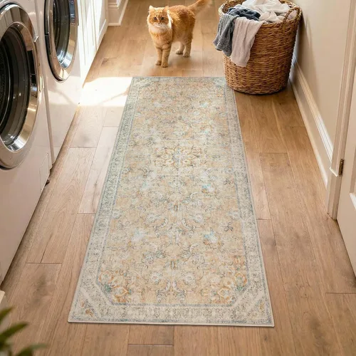 Vista 10 de jinchan Alfombra vintage de 2 x 3 pies para entrada, lavable, diseño floral romántico, tapete pequeño antideslizante, tapete ligero de bajo perfil