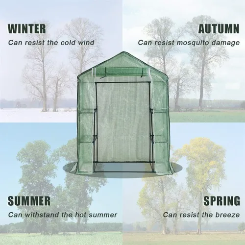 Vista 6 de FDW Mini invernadero portátil para interiores y exteriores, 4.9 pies de largo x 2.4 pies de ancho x 6.4 pies de alto, estantes para plantas, toldo