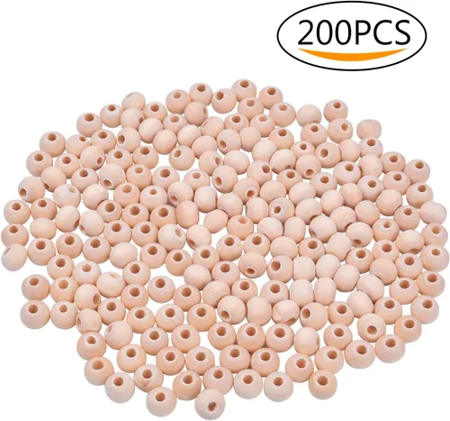 Vista 3 de BronaGrand 200pcs 0.236 in Color Natural Bola Redonda Madera Espaciador Perlas Joyas Hallazgos Encantos