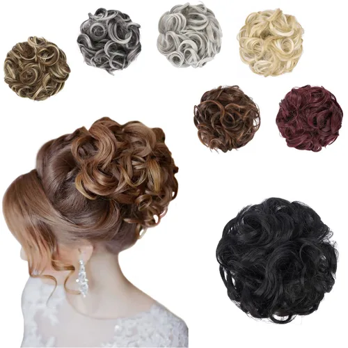 Vista 10 de Elaine Extensión de Coletero Grande y Desordenado, Rizos de Cabello Sintétcio, Coleteros Ondulados Grandes, Trenza Gruesa para Mujeres (#Blanco)