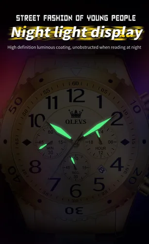 Vista 5 de OLEVS Relojes para hombre, cronógrafo, vestido de lujo, fase lunar, cuarzo, acero inoxidable, impermeable, luminoso, calendario de negocios, reloj