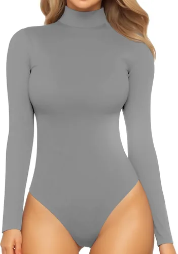 Vista 68 de MANGOPOP - Enterizo para mujer, manga larga, cuello de tortuga, cuello alto falso, estilo top