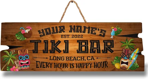Vista 14 de Artsy Woodsy Letrero de madera personalizado con estampado de barra Tiki (no tallado ni neón), decoración de verano, cartel de piscina, patio