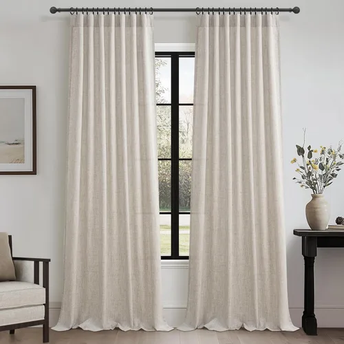 Vista 30 de Cortinas translúcidas de lino beige blanco de 84 pulgadas de largo, 2 paneles, cortinas modernas con filtrado de luz y privacidad, riel de techo