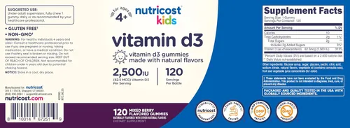 Vista 6 de Nutricost Gomitas de vitamina D3 para niños, 2,500 UI (62.5 mcg), 120 gomitas - Sabor a bayas mixtas