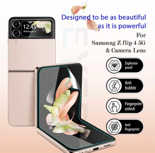 Vista 2 de Protector de pantalla para Galaxy Z Flip 4 5G + protectores de lente de cámara, [2+2 unidades] Protector de pantalla de cobertura completa