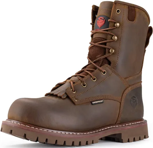 Vista 11 de SUREWAY Men's 8" Waterproof Steel-Toe Logger Work Boot,Superior Oil/Slip Resistant,Thicker Full Grain Leather,Wedge Rubber Sole,EH Rated