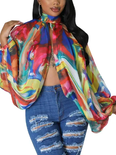 Vista 9 de Tops Sexys para Mujer Fiesta Club Noche con Mangas de Murciélago de Gasa Transparente con Lazo Trasero en la Parte Frontal Camisas de Mujer Casuales