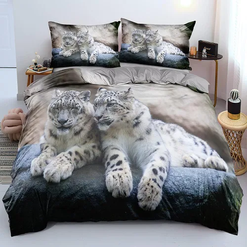 Vista 34 de Juego de funda de edredón con diseño de tigre blanco, tamaño individual, funda de edredón con estampado de animales salvajes, juego de ropa de cama