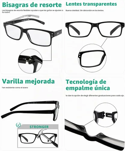 Vista 6 de (Debe comprar ambos ojos) Negro Ojo Izquierdo +0.00 Gafas de lectura con diferente fuerza para cada ojo Negro
