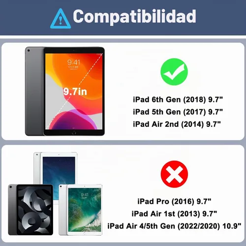 Vista 2 de Fundas para iPad de 6ª Generación, Funda de 5ª Generación, Air 2 de 9.7 Pulgadas a Prueba de Golpes, Resistente, Funda Protectora con Pata