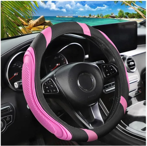 Vista 12 de Osilly - Funda para volante de piel sintética de 15 pulgadas, color negro rubber anti-slip lining, breathable contact surface, hand-stretch setup