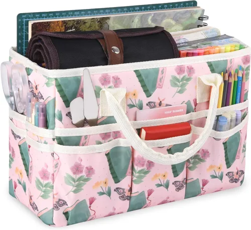 Vista 20 de Bolsa de mano organizadora de manualidades con múltiples bolsillos, gran caddy de almacenamiento de arte con asas para arte, manualidades, costura
