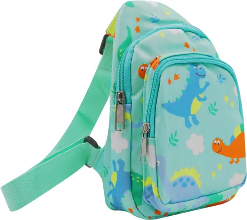 Vista 2 de ANKOMINA Bolso bandolera pequeño con diseño de unicornio y dinosaurio, bandolera para exteriores, viajes, senderismo, Verde
