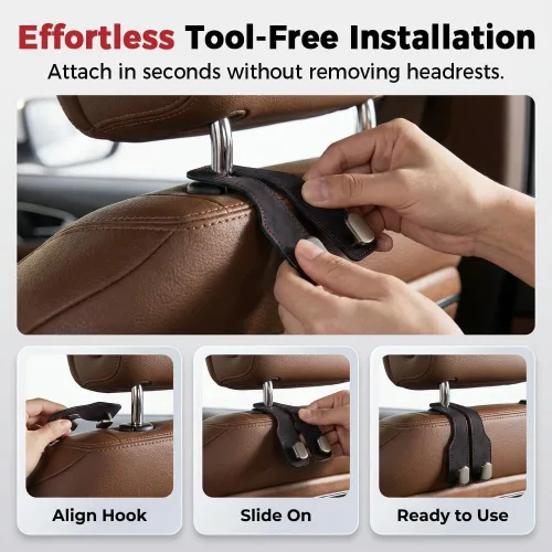 Vista 3 de Ganchos para reposacabezas de asiento de automóvil, soporte de doble gancho Marrón