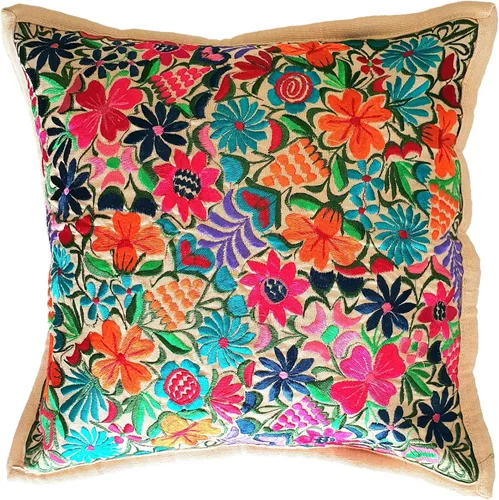 Vista 4 de ALKIMIA INC Funda de almohada mexicana hecha a mano Chiapas Bordado (Beige)