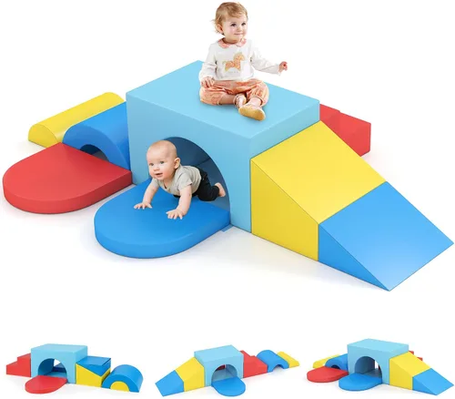 Vista 11 de Olakids Juguetes de Escalada para Niños Pequeños, 7 Piezas de Bloques de Espuma para Bebés de Interior, Juego Suave con Cuero PU, Estructura