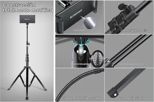Vista 8 de elitehood Soporte de trípode de metal para iPad y soporte ajustable de 72 pulgadas con cuello de cisne para tableta, soporte de piso de aluminio