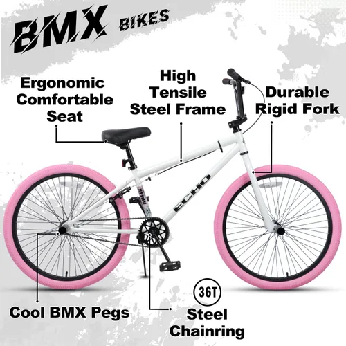 Vista 2 de cubsala Bicicleta BMX para principiantes de 20 y 24 pulgadas, marco de acero de alta resistencia, freno en U trasero, 4 clavijas, 85% premontado