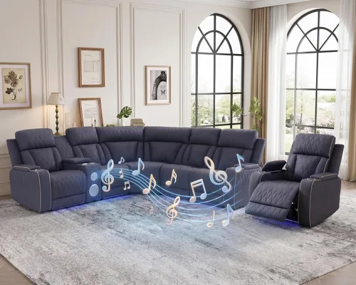 Vista 12 de Sofá seccional reclinable eléctrico con asiento de cine en casa con LED y puerto USB L Shaped Reclining Couch with Reading Lamp, Cup Negro