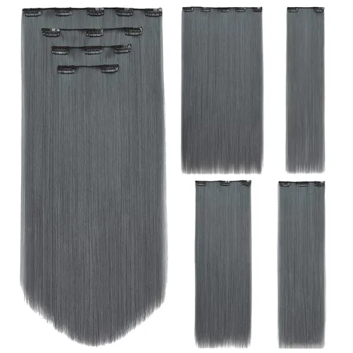Vista 34 de Extensión de cabello negro oscuro, extensiones de cabello con clip de 22 pulgadas