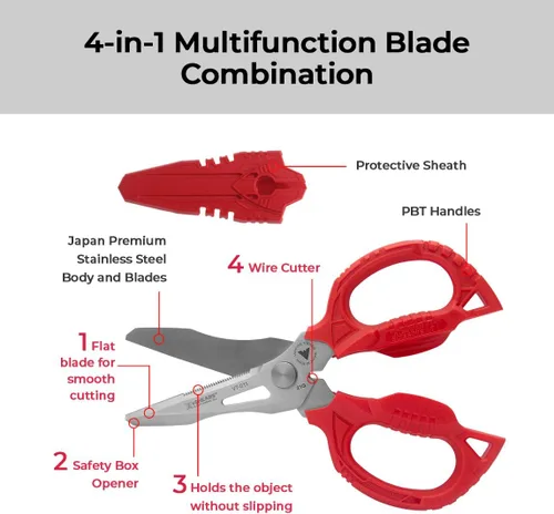 Vista 2 de VAMPLIERS vSHEARS: Tijeras multiuso de 6.3 pulgadas. Tijeras combinadas de cuchillas multiusos 4 en 1, cuerpo de acero inoxidable japonés de primera