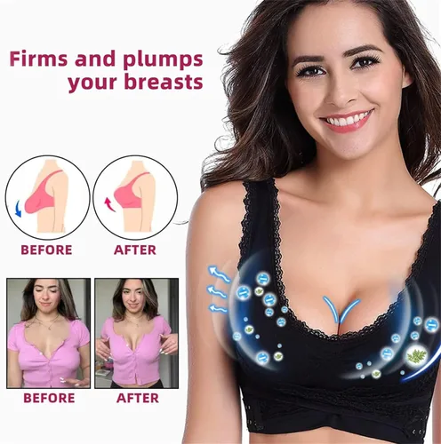 Vista 4 de Cómodo brasier de corsé frontal con hebilla lateral cruzada, brasier Kendally, sujetadores Kendally para mujeres mayores