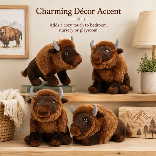 Vista 4 de MorisMos 14 Inch Bison Stuffed Animals, Wildlife Buffalo Plush 4 Brown Bison