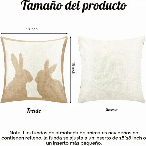 Vista 2 de BOAO 4 fundas de almohada de lino de Pascua de 18 x 18 pulgadas, funda de cojín de conejo, decoración de granja, funda de cojín para decoración