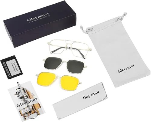 Vista 6 de 3 lentes de sol magnéticos con clip para hombres y mujeres, polarizados, protección UV, retro, cuadrados, para conducir por la noche