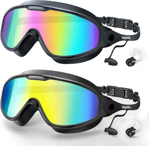 Vista 12 de VegoVia Gafas de natación para adultos, 2 unidades, antiempañamiento, vista amplia de 180°, protección UV, para piscina, para adultos, jóvenes