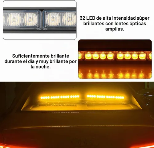Vista 3 de ASPL - Barra de luz LED intermitente de emergencia de 2 x 16.8 pulgadas, para asesor de tráfico. Barra de luz estroboscópica de 32 LED con 26 Ámbar