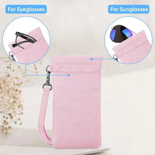 Vista 3 de Fintie Bolsa doble para lentes con correa de transporte, funda portátil de microfibra suave para gafas de sol