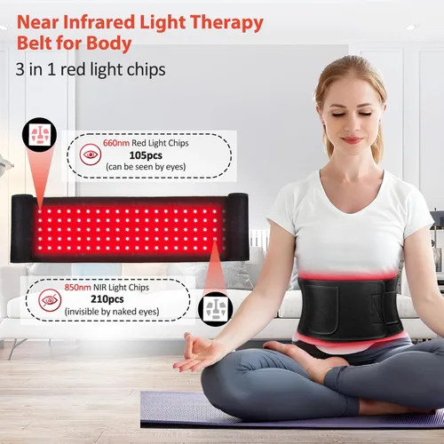 Vista 2 de Terapia de luz roja para cuerpo, terapia de luz infrarroja para cinturón de hombro, cuentas LED 3 en 1, luz roja de 660 nm y 850 nm de terapia