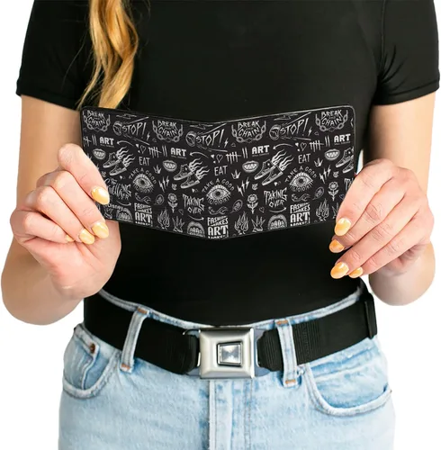 Vista 6 de Buckle-Down Billetera de Disney para hombre, plegable, Cruella Rebel Heart Badge y Collage de iconos, negro y blanco, cuero vegano, 4.0 x 3.5