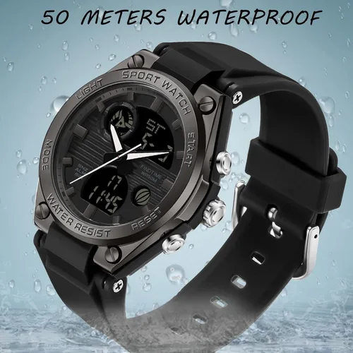 Vista 4 de Reloj digital para mujer de findtime, deportivo, impermeable, analógico, militar, táctico, con retroiluminación LED, alarma, cronómetro, reloj