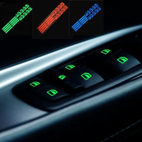 Vista 8 de EUBUY Calcomanía luminosa para botón de ventana de automóvil, que brilla en la oscuridad, estilo moderno, rectangular, azul, uso individual