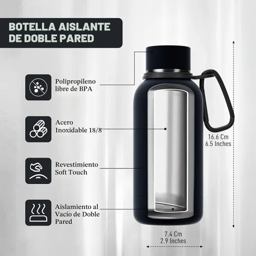 Vista 2 de Exllena Botella de agua pequeña de 12 onzas con clip, doble pared de acero inoxidable al vacío, pequeña botella de agua aislada que mantiene
