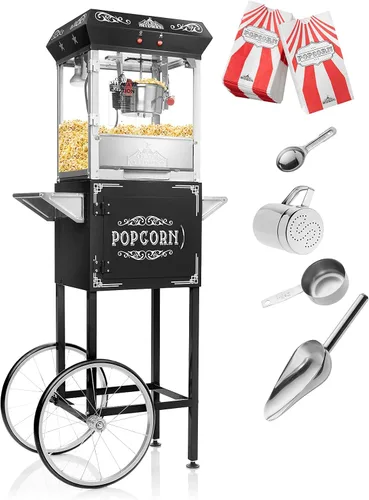 Vista 2 de Olde Midway - máquina de hacer palomitas estilo vintage, con carrito y hervidor de 6 onzas - Negro