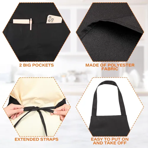 Vista 3 de JaGely 36 delantales lisos con 2 bolsillos, unisex, para mujeres y hombres, delantal lavable para cocina, cocina, pintura, manualidades, barbacoa