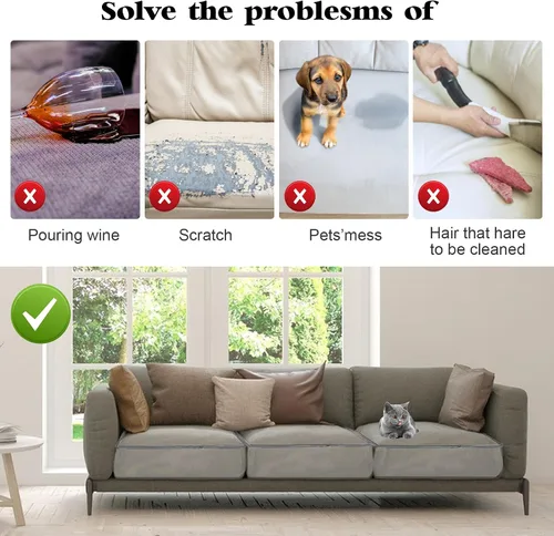Vista 4 de 4 fundas de cojín de plástico transparente de PVC impermeable para sofá, funda de asiento contra gatos, perros, arañazos y garras, 28 x 28 x 9 Borde